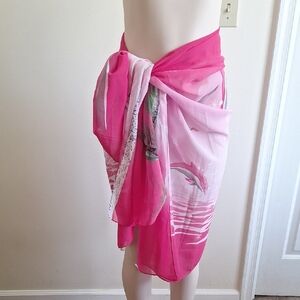 Vibrant Pink Dolphin Print Chiffon Sarong / Beach Coverup​